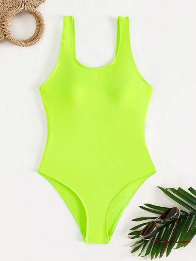 Swim Vcay Summer Beach Solid Neon One Piece Swimsuit Bathing Suit