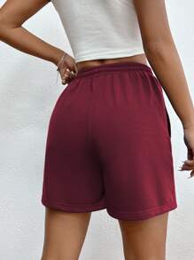 SHEIN Unity 腰部抽繩斜口袋短褲 - 酒紅色 - 查看 2