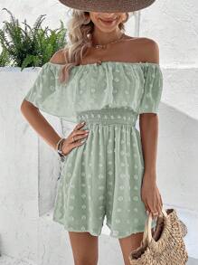 SHEIN VCAY Áo liền quần nữ Tương phản Mesh Xù Dải chun màu trơn Giải trí - màu xanh lá - Xem 5