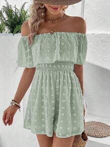 SHEIN VCAY Áo liền quần nữ Tương phản Mesh Xù Dải chun màu trơn Giải trí - màu xanh lá - Xem 6