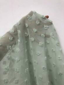 SHEIN VCAY Áo liền quần nữ Tương phản Mesh Xù Dải chun màu trơn Giải trí - màu xanh lá - Xem 7