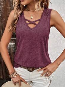 SHEIN LUNE 交叉背心上衣 - 紫紅色 - 查看 4