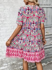 EMERY ROSE Tied Leisure Vacation  Dress With Doll Floral Pattern