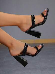 CUCCOO SZL 女士極簡穆勒鞋,粗跟時尚涼鞋 - 黑色 - 查看 1