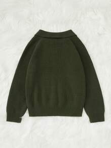 SHEIN Tween Boy Casual Loose Fit Long Sleeve Square Neck Pullover Sweater - Army Green - View 2