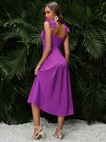 SHEIN VCAY Ruffle Trim Solid Dress - Purple - View 2