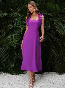SHEIN VCAY Ruffle Trim Solid Dress - Purple - View 6