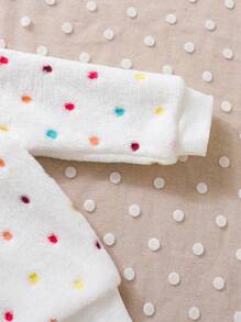 SHEIN 2 件套新生婴儿男女可爱波尔卡圆点法兰绒运动衫和裤子，男女通用实用简约百搭婴儿服装