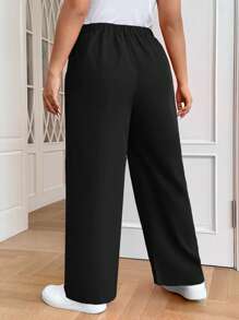 SHEIN EZwear Hơn Chất rắn Túi nghiêng Quần - màu đen - Xem 2