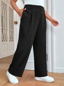 SHEIN EZwear Hơn Chất rắn Túi nghiêng Quần - màu đen - Xem 4