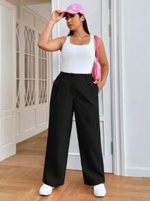SHEIN EZwear Hơn Chất rắn Túi nghiêng Quần - màu đen - Xem 5