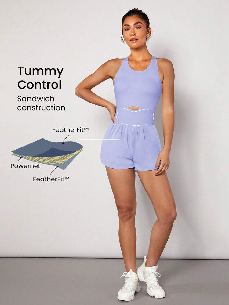 2.5" FeatherFit™ Sleeveless 2-In-1 Dolphin-Hem Performance Sports Jumpsuit Low Impact Yoga Pilates Studio Summer Jumpsuit  For Woman Quick Dry Moisture Wicking