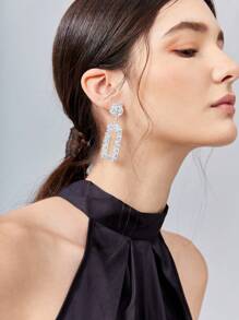 BizChic 方形吊坠耳环 - 銀色 - 查看 3