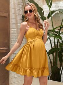 SHEIN Maternity Ruffle Hem Cami Dress - Yellow - View 1