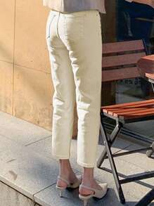 DAZY High Waist Straight Leg Jeans - Apricot - View 2