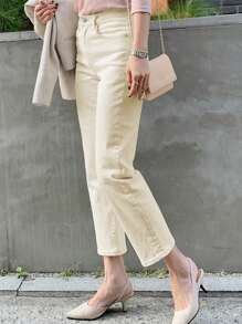 DAZY High Waist Straight Leg Jeans - Apricot - View 3