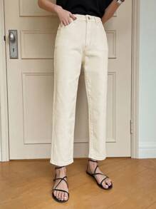 DAZY High Waist Straight Leg Jeans - Apricot - View 5