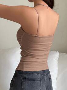 DAZY Chất rắn Xù Cami ngọn - Màu Khaki - Xem 2