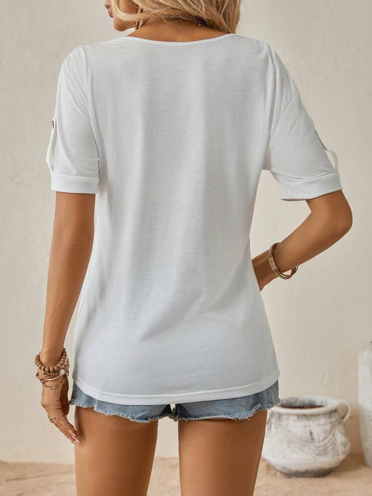 SHEIN LUNE Casual Eenkleurig T-shirt Valse knopen - Wit - Bekijken 2