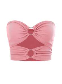 SHEIN Privé 環鏈前鏤空抹胸上衣 - 粉色 - 查看 1