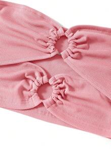 SHEIN Privé 環鏈前鏤空抹胸上衣 - 粉色 - 查看 4