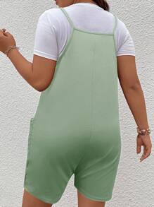 SHEIN LUNE Hơn Đã vá Túi Romper tổng thể Without Tee - Màu xanh Bạc hà - Xem 2