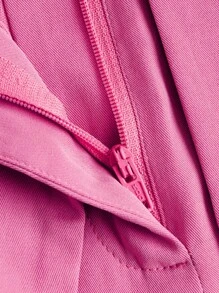 SHEIN ICON 翻蓋口袋褶皺細節工裝裙 - 玫紅色 - 查看 4