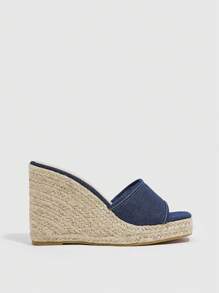 Styleloop 女士極簡坡跟涼鞋,度假織物華麗復古藍色涼鞋 - 寶藍色 - 查看 2