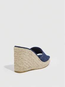 Styleloop 女士極簡坡跟涼鞋,度假織物華麗復古藍色涼鞋 - 寶藍色 - 查看 3