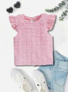 SHEIN 小女童荷葉邊T恤 - 淺粉色 - 查看 1