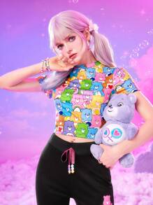 ROMWE X Care Bears 卡通图案短款 T 恤，学校 - 彩色 - 查看 1