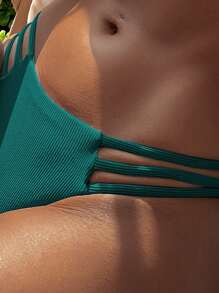 Viền Ruffle Áo tắm Bikini Tam giác - xanh quân đội - Xem 3