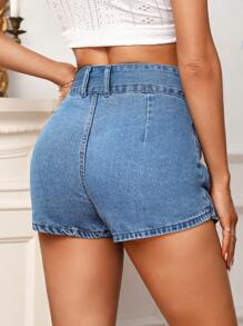 圍裹下擺牛仔裙褲 - 淺色水洗藍 - 查看 2