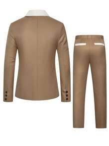 Manfinity Mode 男士拼接面單釦西裝外套&西裝褲 - 杏色 - 查看 4