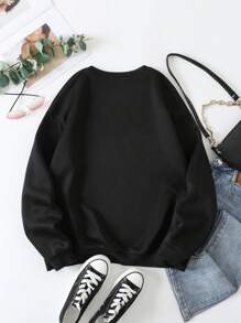 SHEIN EZwear Đồ họa Chữ cái Lót nhiệt Áo nỉ - màu đen - Xem 2