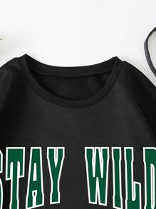 SHEIN EZwear Đồ họa Chữ cái Lót nhiệt Áo nỉ - màu đen - Xem 5