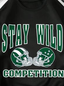 SHEIN EZwear Đồ họa Chữ cái Lót nhiệt Áo nỉ - màu đen - Xem 6