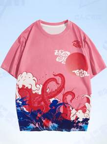ROMWE MEN Anime Áo thun nam Hoạt hình Giải trí - Hồng - Xem 1
