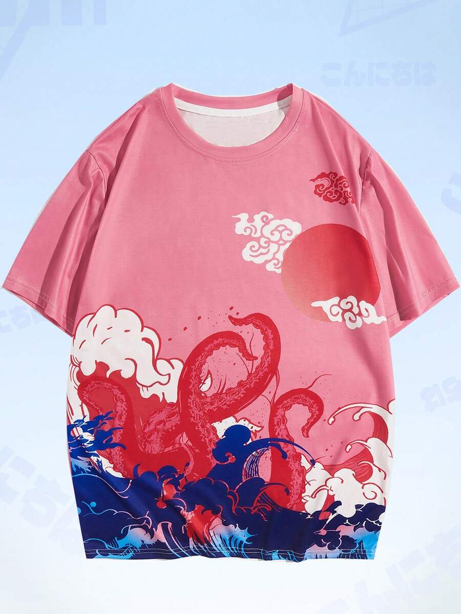 ROMWE MEN Anime Áo thun nam Hoạt hình Giải trí - Hồng - Xem 1