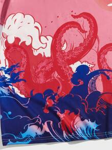 ROMWE MEN Anime Áo thun nam Hoạt hình Giải trí - Hồng - Xem 3