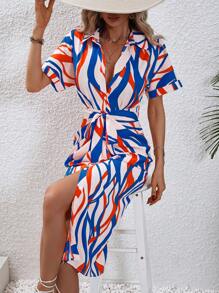 Breezaya 滿版印花襯衫洋裝 - 彩色 - 查看 6