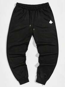 Manfinity Homme 鬆身男款撲克牌印花束口運動褲 - 黑色 - 查看 3