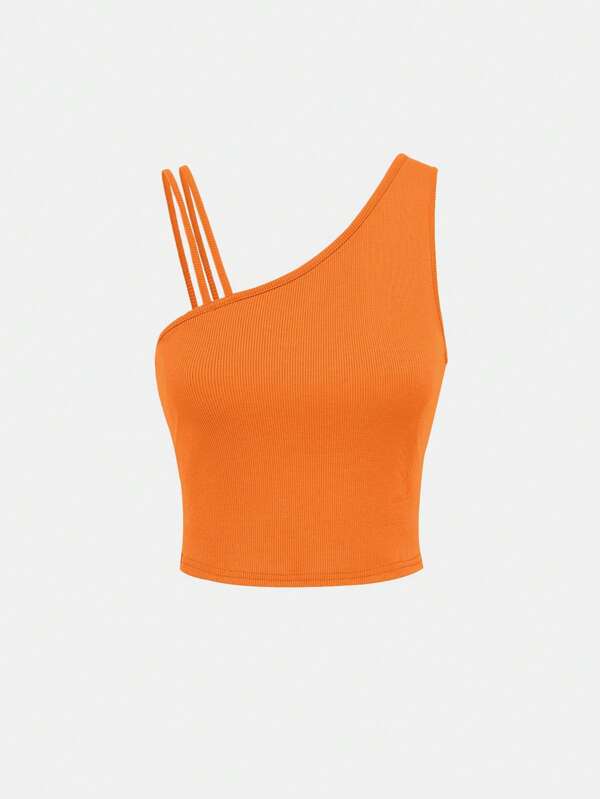 SHEIN Tank Top mit Teenager Mädchen asymmetrischem Kragen, Rippenstrick