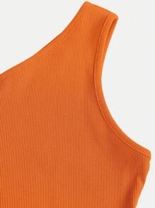 SHEIN Tank Tops & Camis Bé Gái Gân đan Bất đối xứng màu trơn Giải trí - trái cam - Xem 3