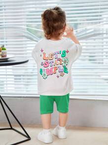 SHEIN Đứa bé gái Đồ họa Khẩu hiệu Áo thun & quần đùi - Nhiều màu - Xem 1