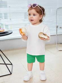 SHEIN Đứa bé gái Đồ họa Khẩu hiệu Áo thun & quần đùi - Nhiều màu - Xem 5