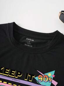 SHEIN EZwear Băng âm thanh Và Đồ họa Chữ cái Áo thun - màu đen - Xem 3