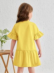 SHEIN 女小童荷葉袖荷葉邊娃娃裙 - 黃色 - 查看 2