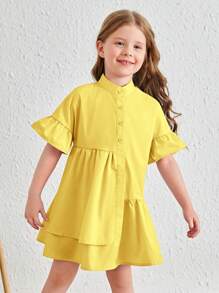 SHEIN 女小童荷葉袖荷葉邊娃娃裙 - 黃色 - 查看 4
