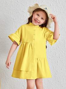 SHEIN 女小童荷葉袖荷葉邊娃娃裙 - 黃色 - 查看 5